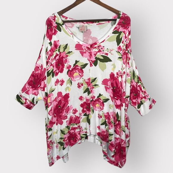 Laurie Felt Fuse‎ Modal Knit Pullover Tunic Top Women Size PM/PL Pink Floral - Picture 1 of 11